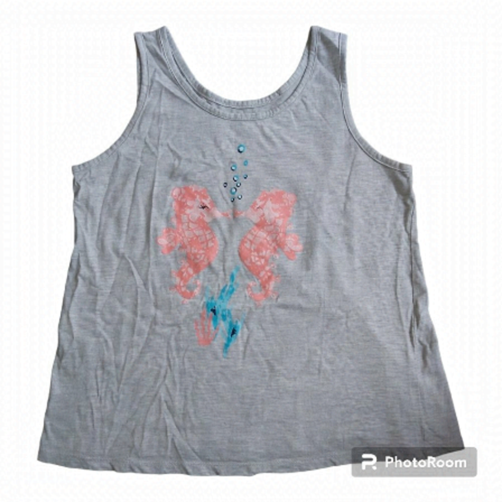 Carisma Girls Gray/White Under The Sea Seahorse Cotton Blend Tank Top - Size S